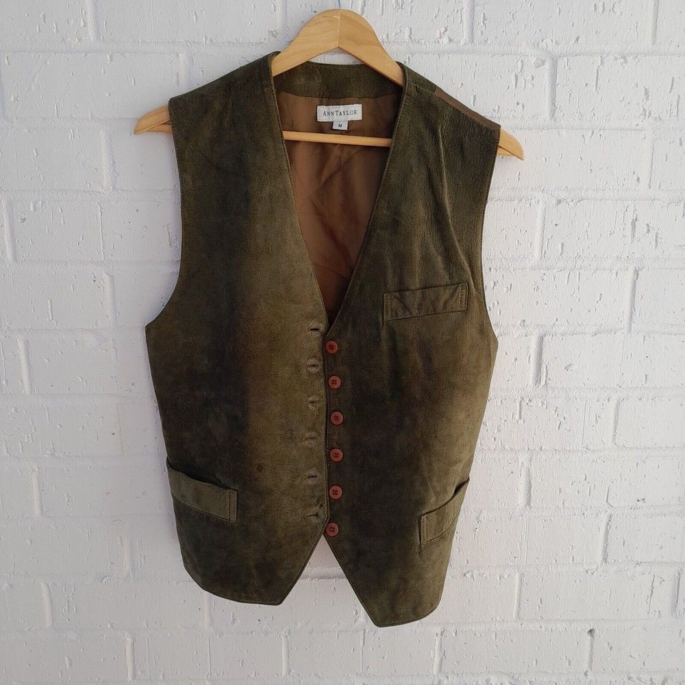 Vintage Ann Taylor Suede Vest Rodeo Country Western in Olive sz: M